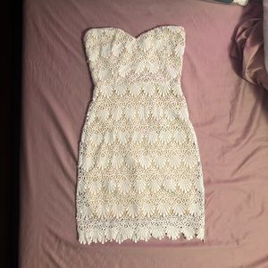 White & tan strapless dress!
